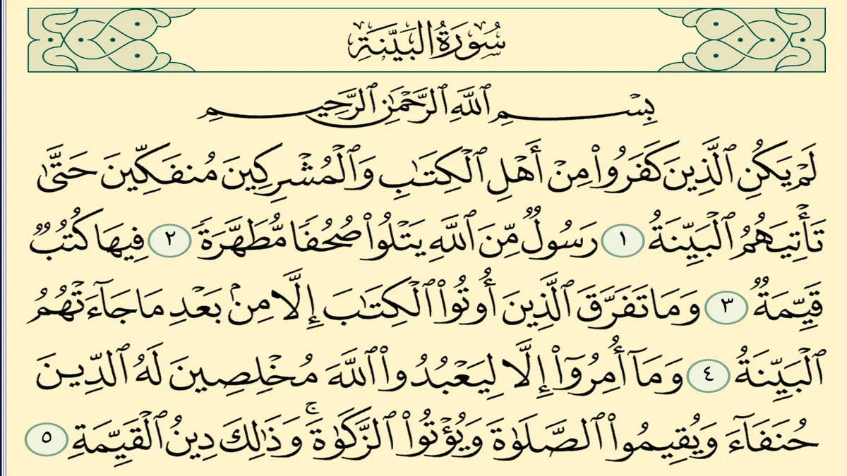 سورة البينة وسبب نزولها وفضلها مع التفسير