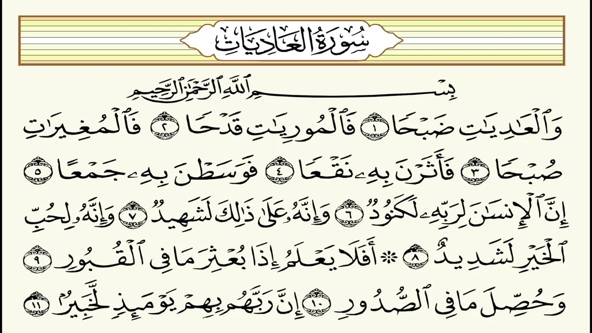 سورة العاديات وسبب نزولها وفضلها مع التفسير