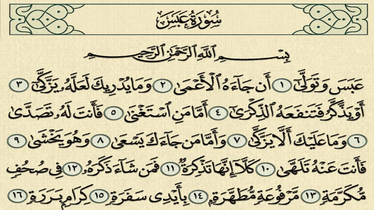 سورة عبس وسبب نزولها وفضلها مع التفسير