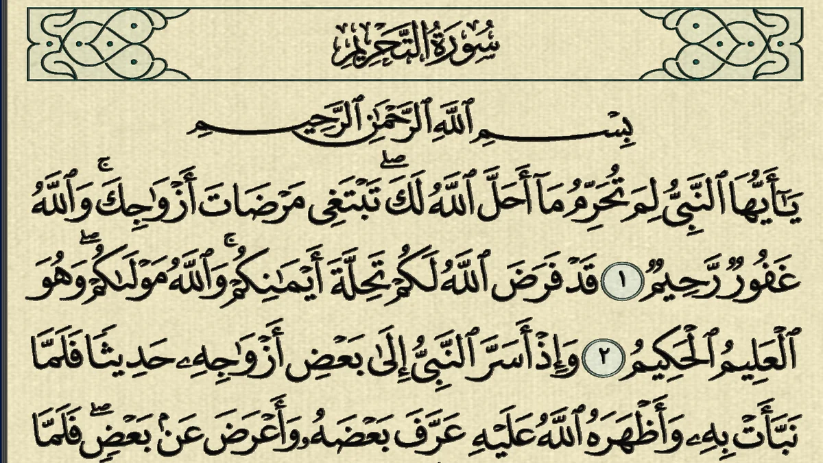 سورة التحريم وسبب نزولها وفضلها مع التفسير