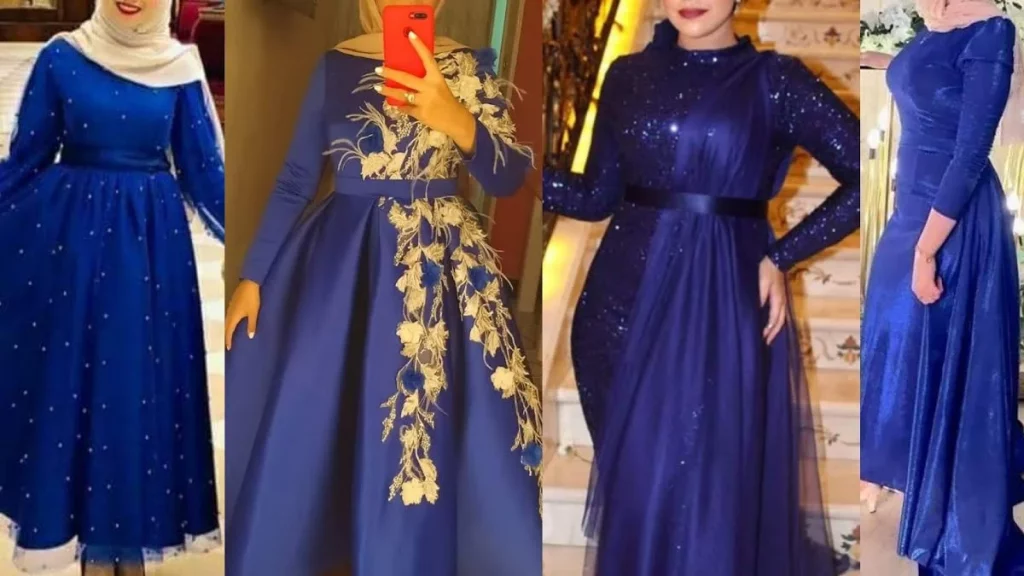 فساتين سواريه بسيطة وشيك للمحجبات لعام 2023 8 فستان سواريه كحلي للمحجبات